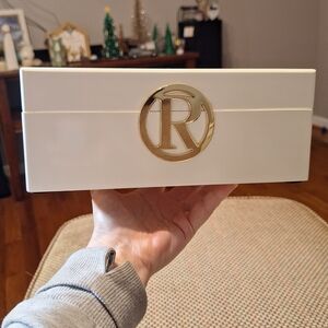 White Jewelry Trinket Box with Gold "R" Initial